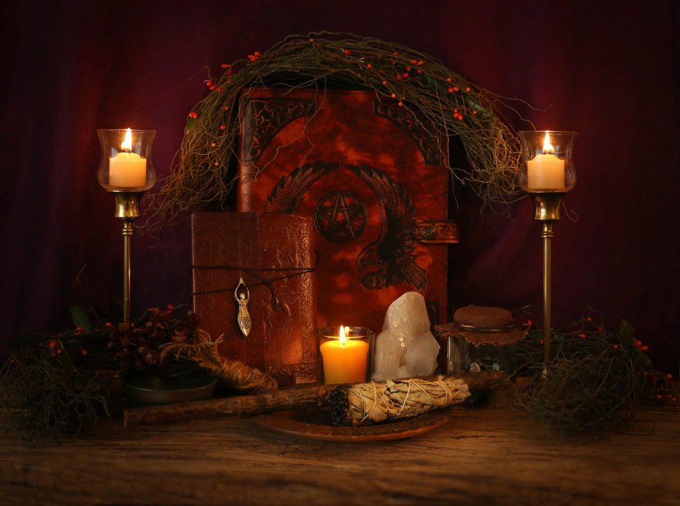 Candle Lit Wiccan Altar
